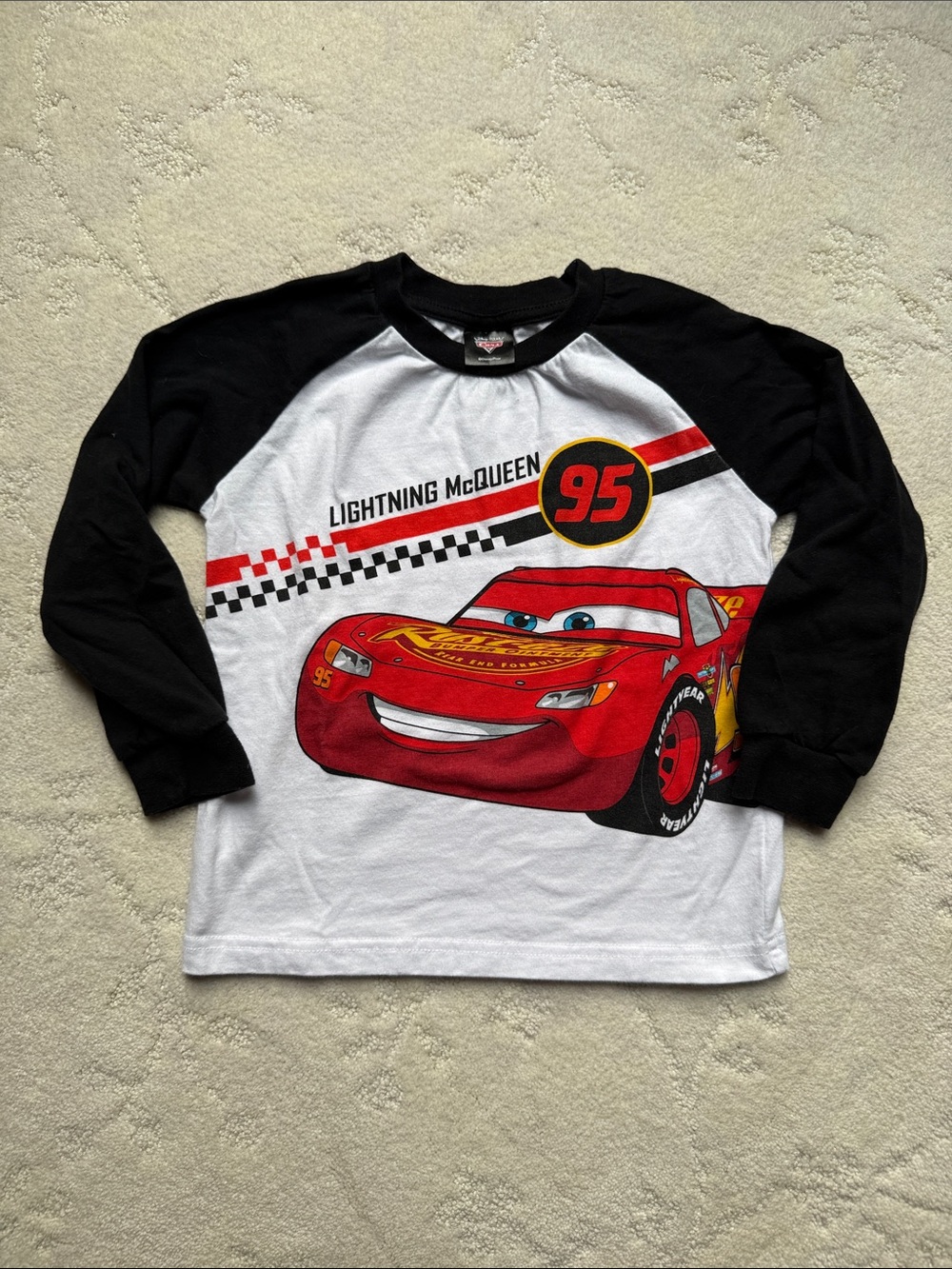 5T Pre-Washed Disney Lightning McQueen Raglan Shirt - Red, Black & White